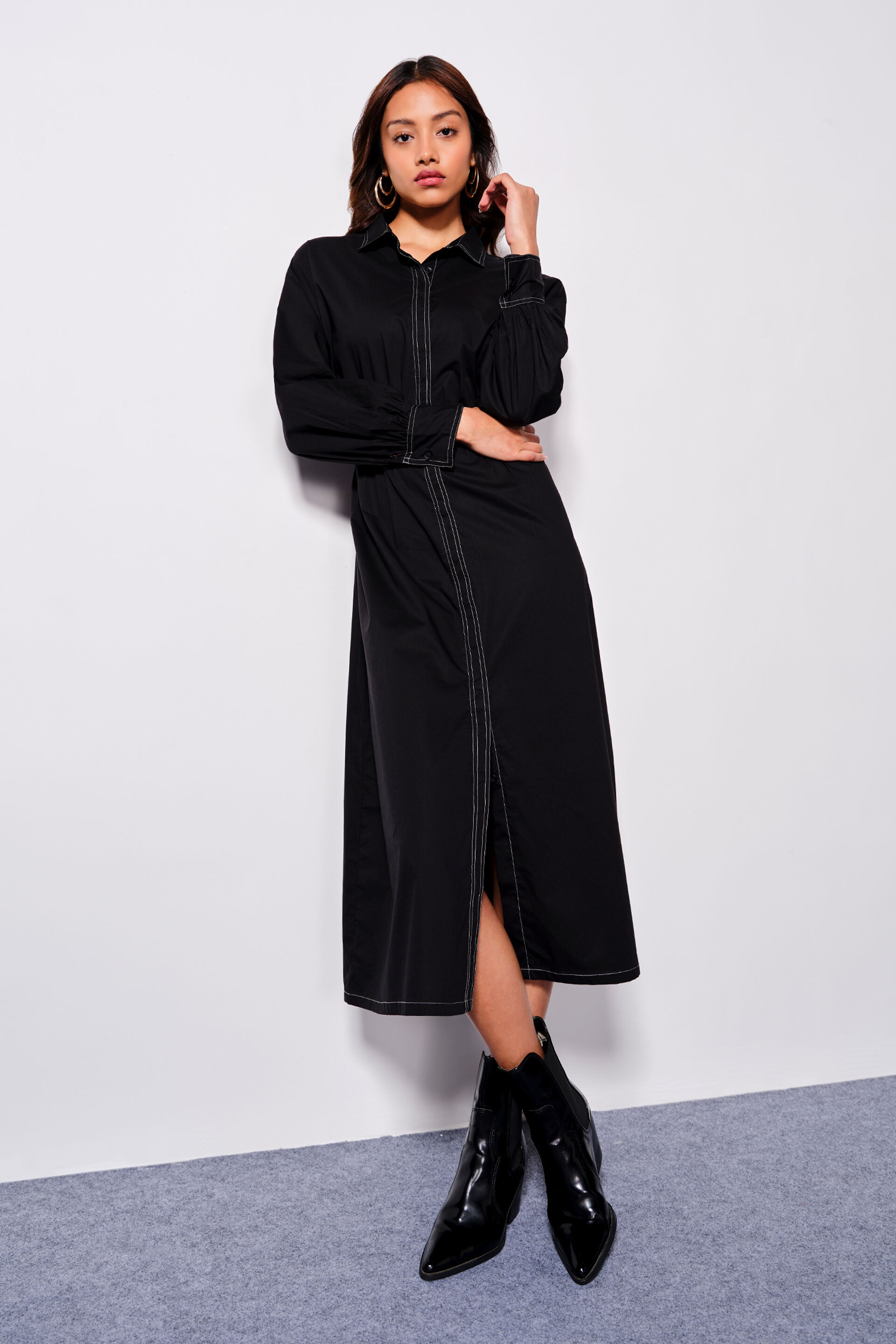 Noir Chic Cotton Dress, Black, image 2